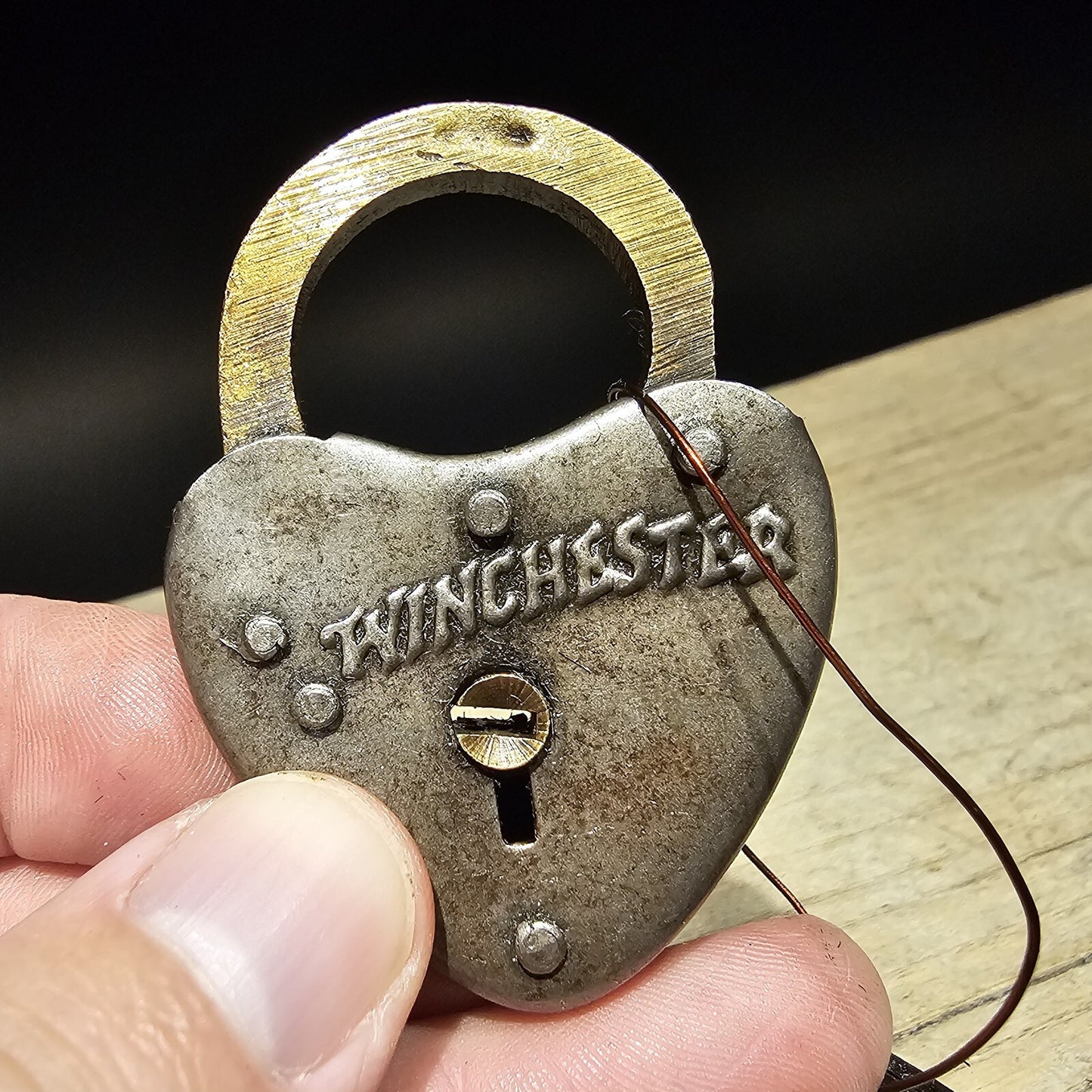 Antique Vintage Style Brass Winchester Firearms Ammo Box Padlock Lock & Key