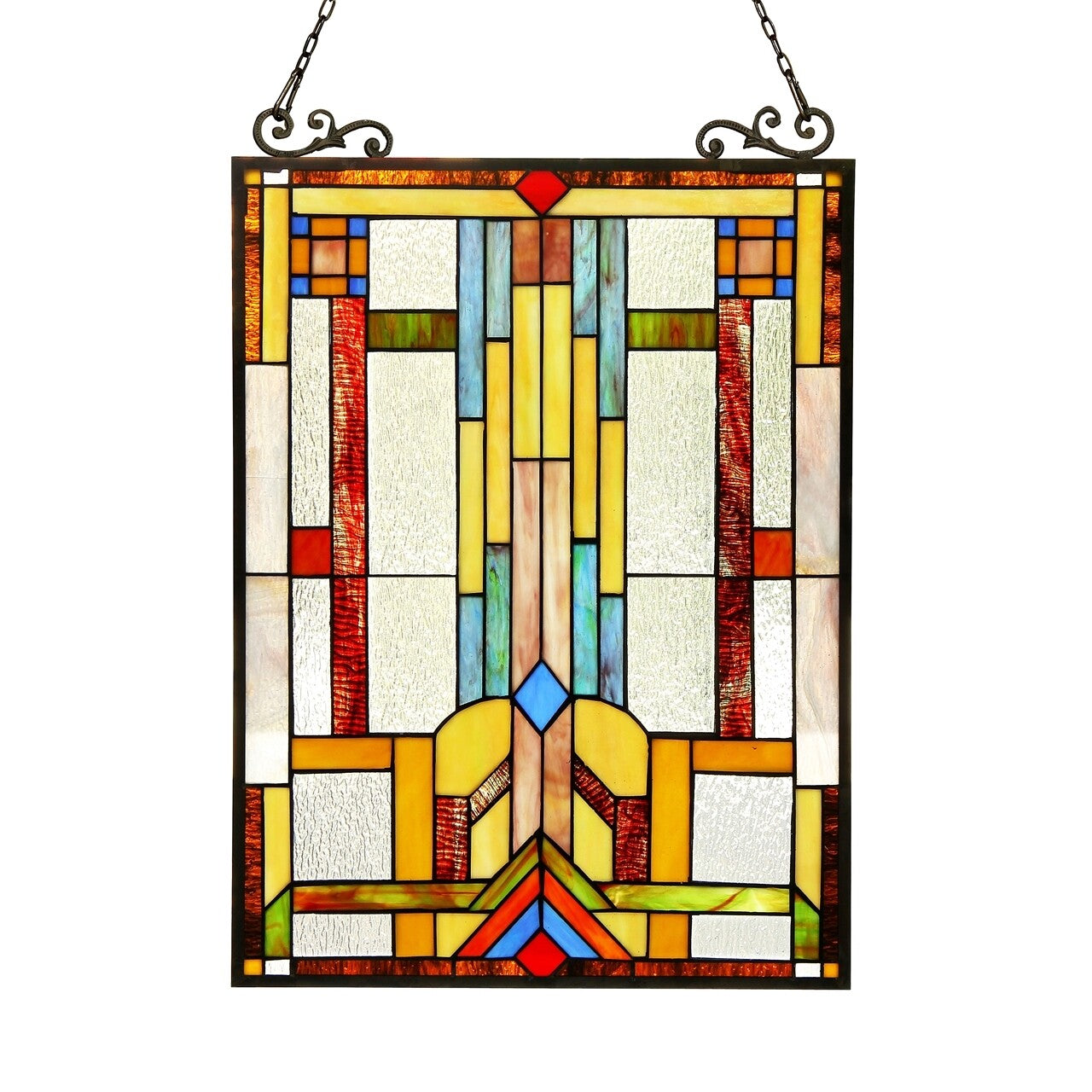 24.8" Antique Style Mission Stained Glass Window Hanging Panel Suncatcher