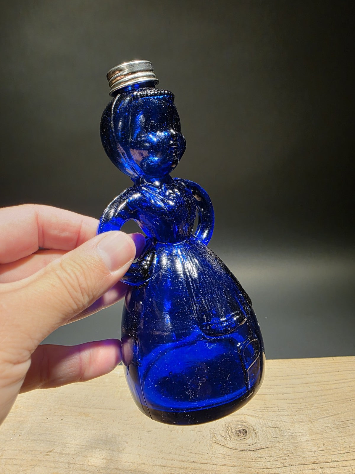 7" Vintage Style Cobalt Blue Depression Glass Lady Bottle