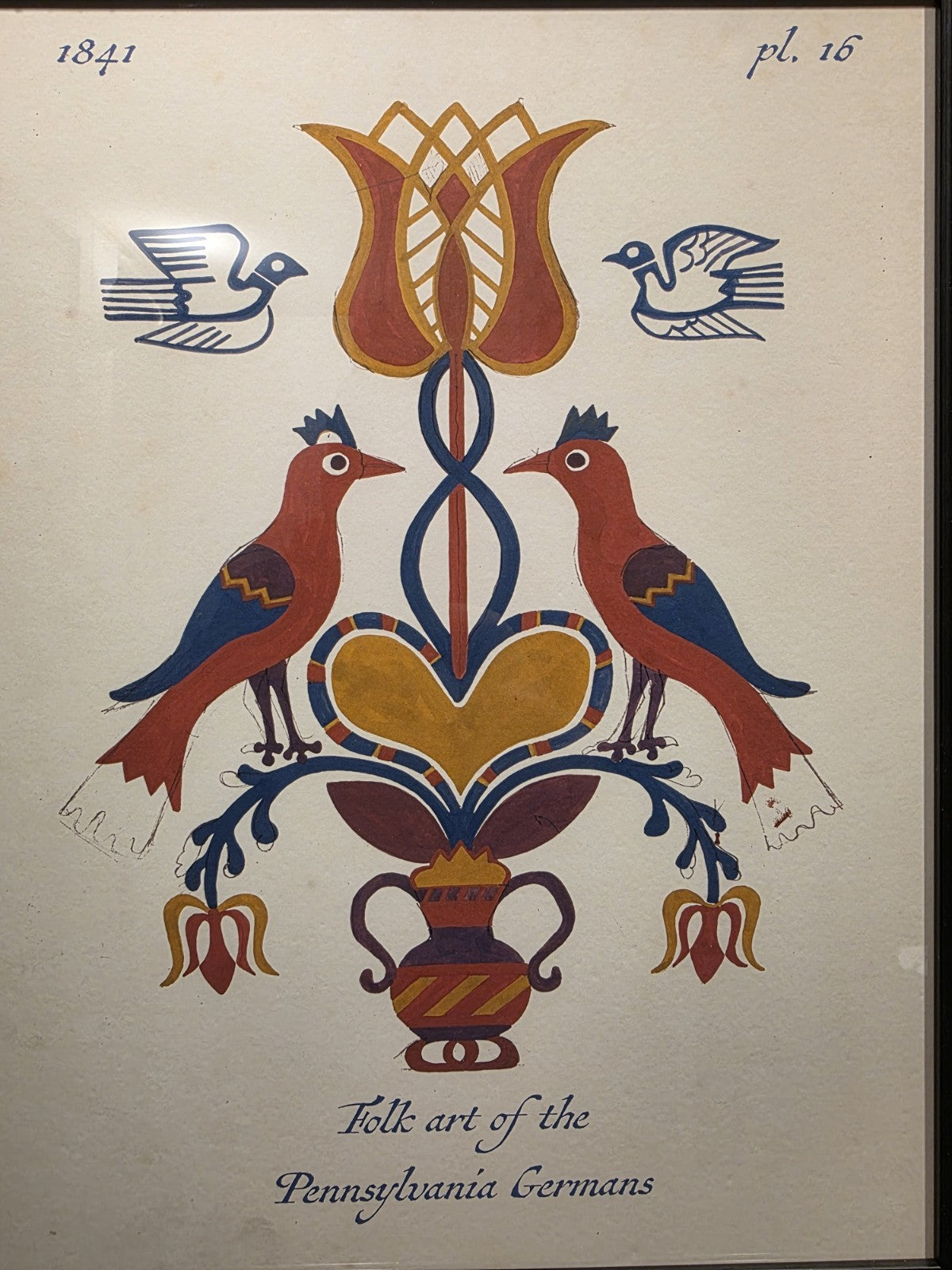 12"x16" Framed Antique Style Pennsylvania German Folk Art Fraktur–Style PRINT