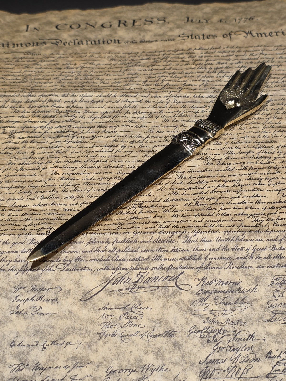 Vintage Style Brass Heart in Hand Friends Love Truth Odd Fellows Letter Opener