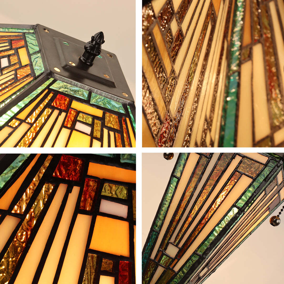 22.91" 3 light Antique Vintage Style Stained Glass Mission Table Lamp
