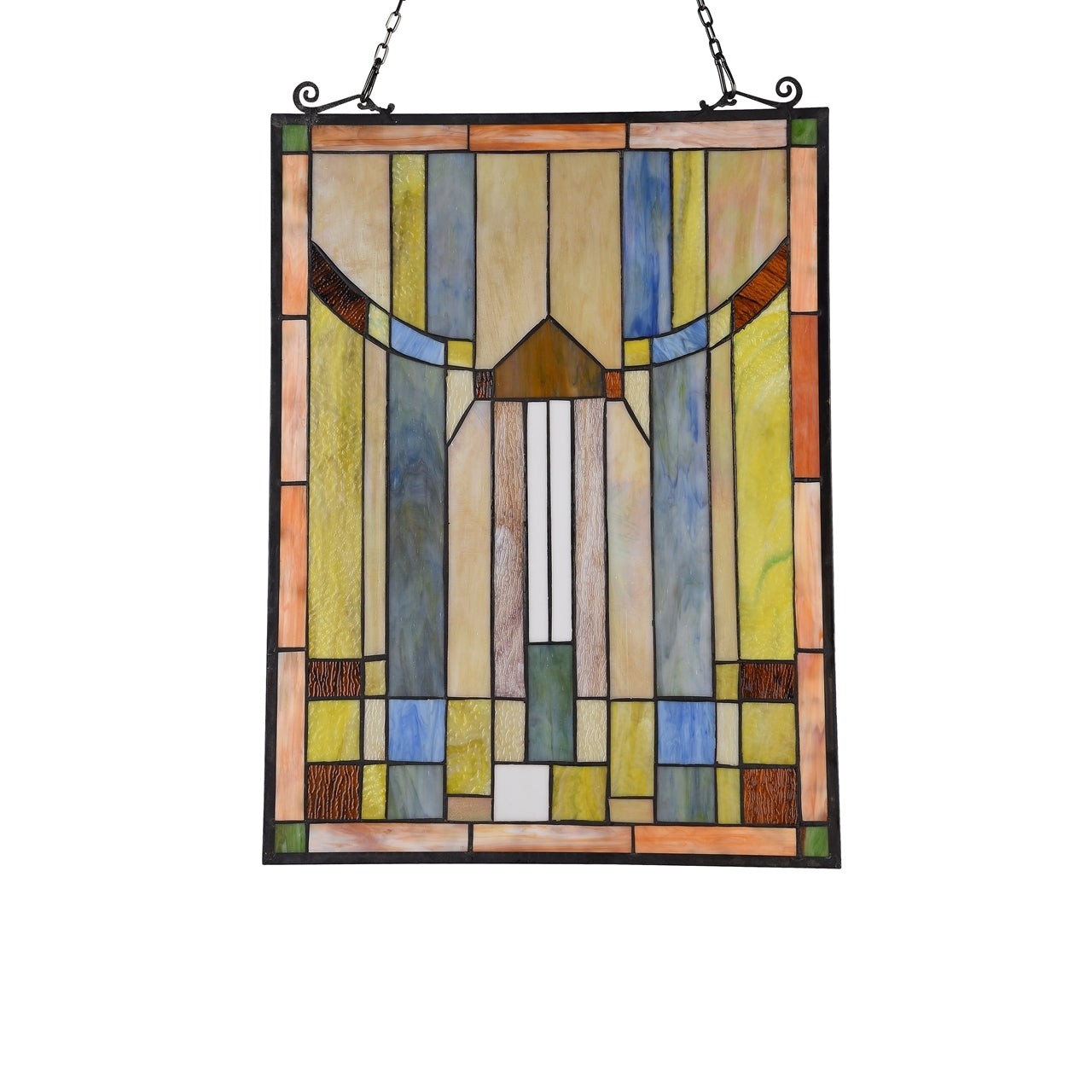 24.5" Antique Style Mission Stained Glass Window Hanging Panel Suncatcher