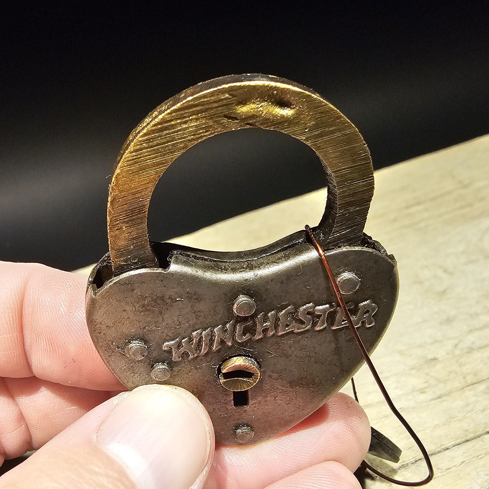 Antique Vintage Style Brass Winchester Firearms Ammo Box Padlock Lock & Key