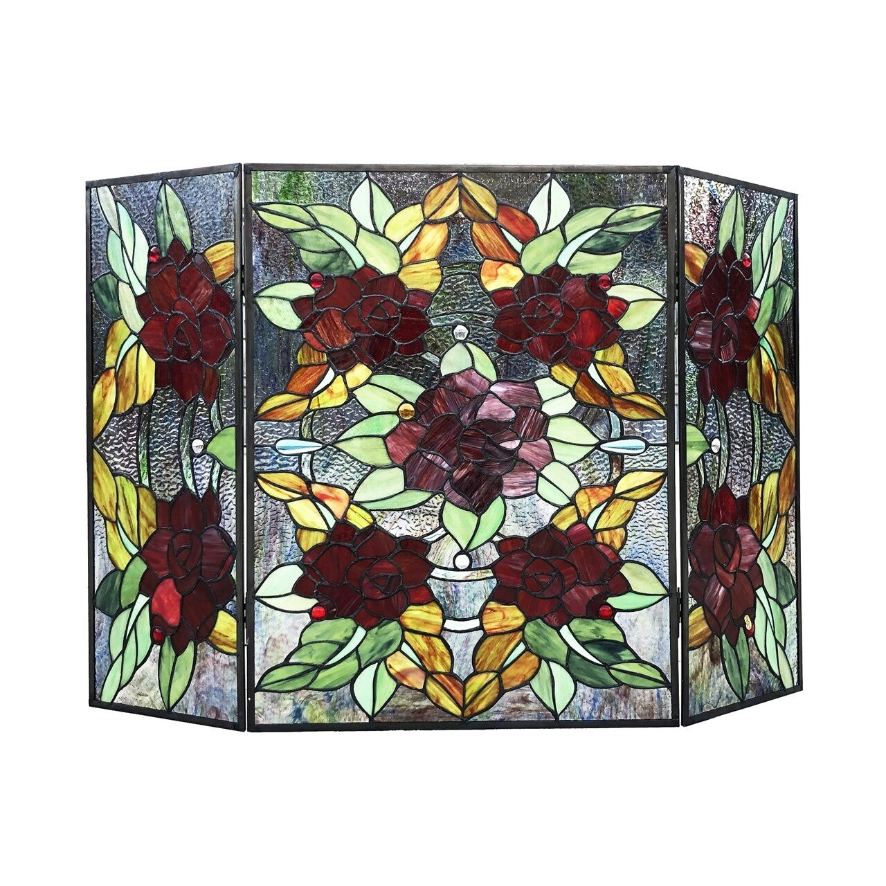 40" Folding Stained Glass Fireplace Screen