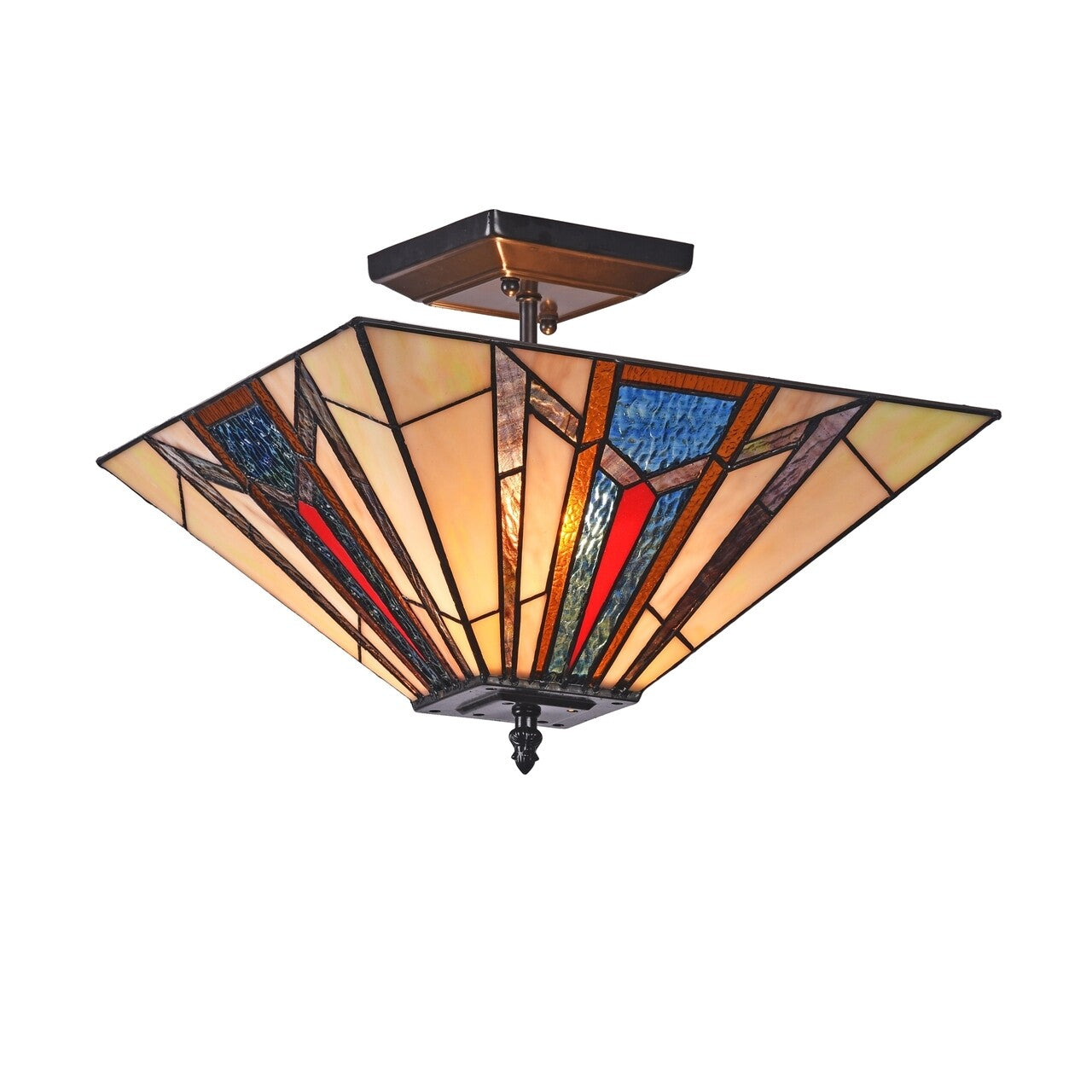13.9" Vintage Style Mission Stained Glass Semi Flush Ceiling Uplight