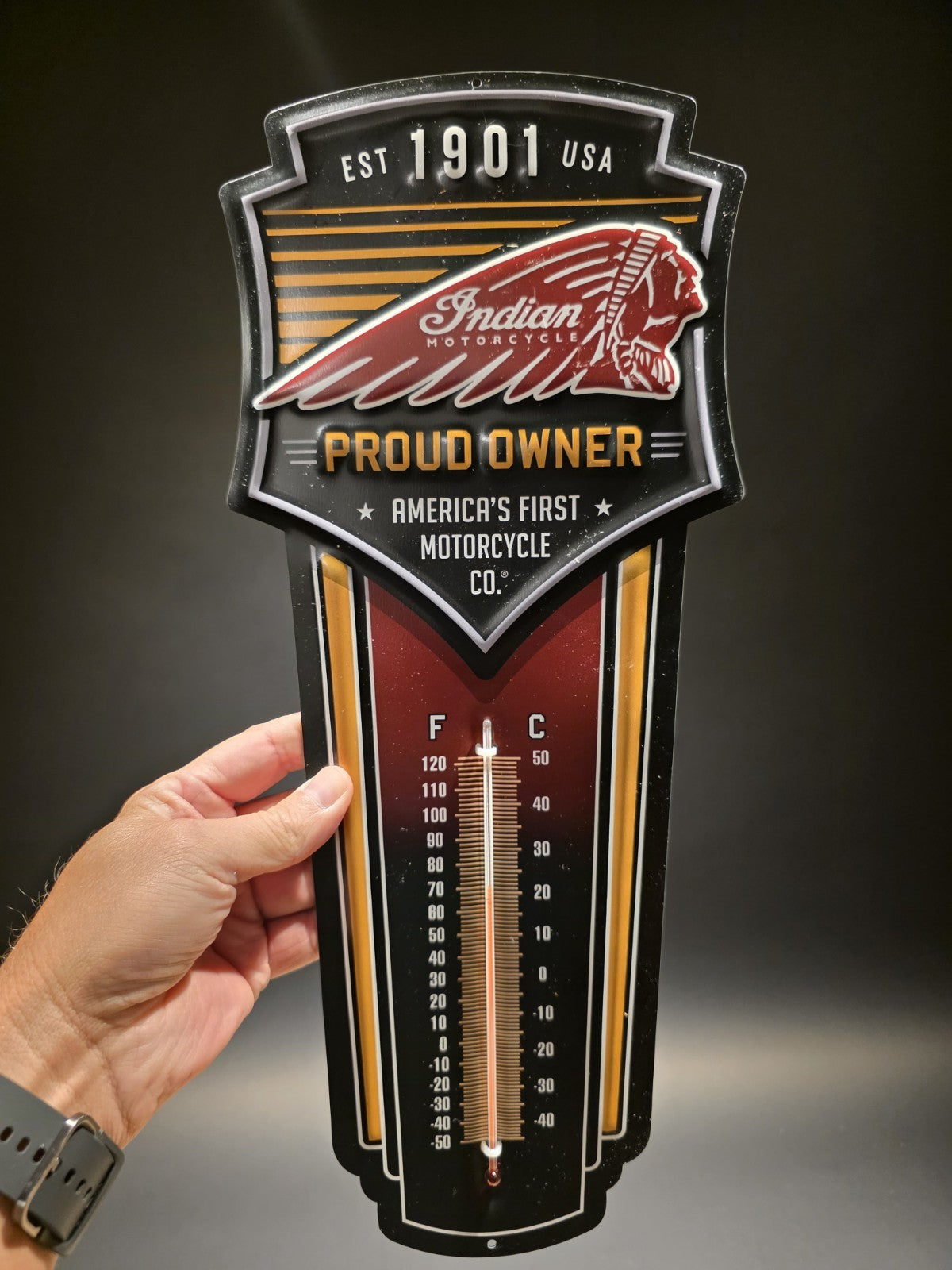 17.4 " Metal Vintage Style Indian Motorcycle Thermometer Sign