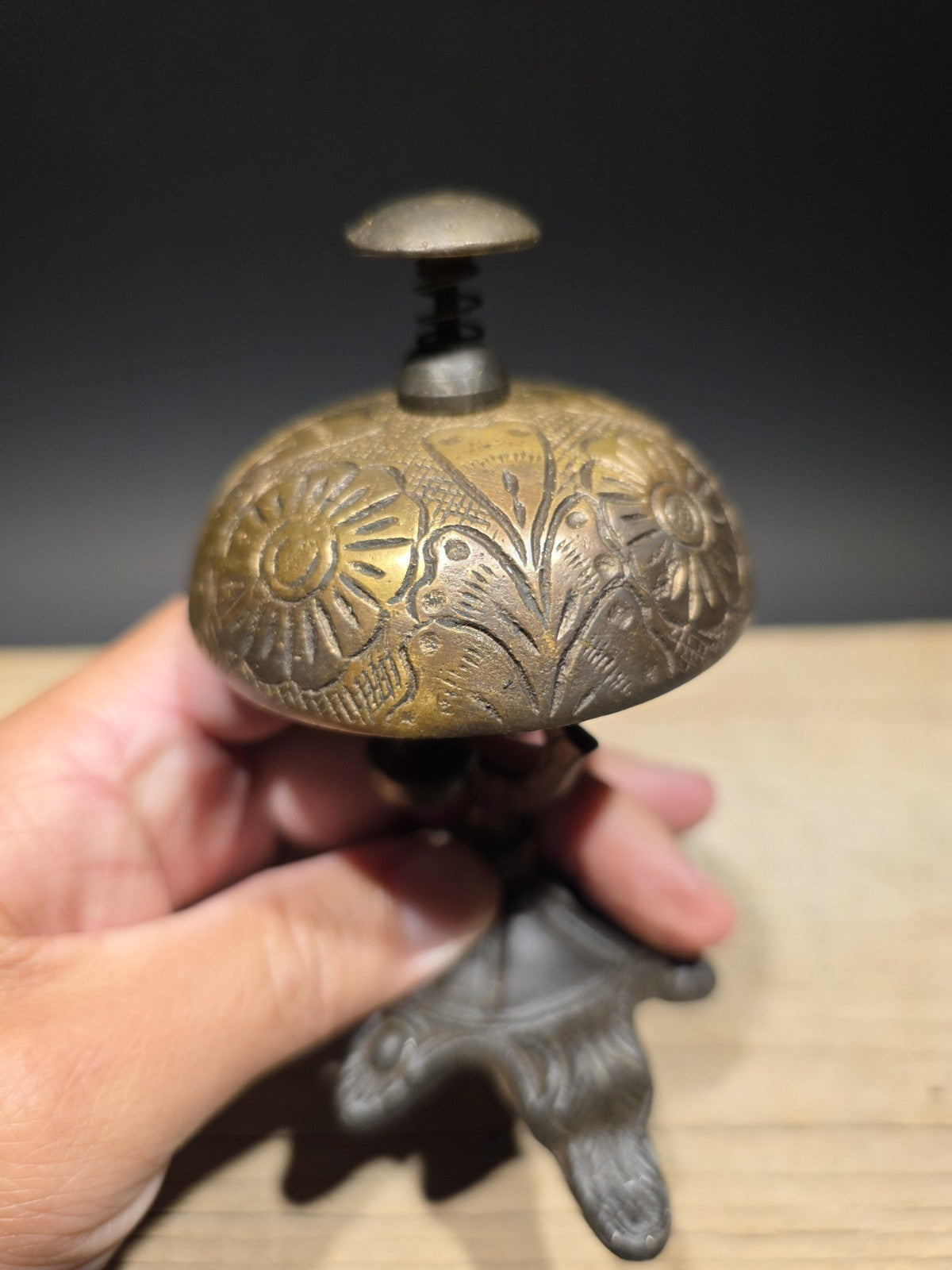 Antique Vintage Style Ornate Brass Table Desk Bell