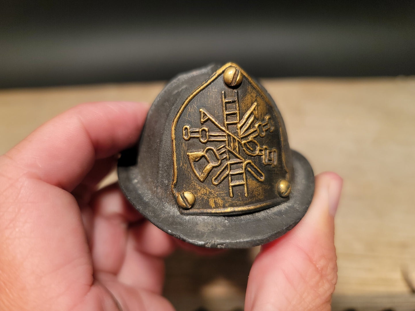 Antique Vintage Style Miniature Cast Iron Fireman Helmet Bottle Opener