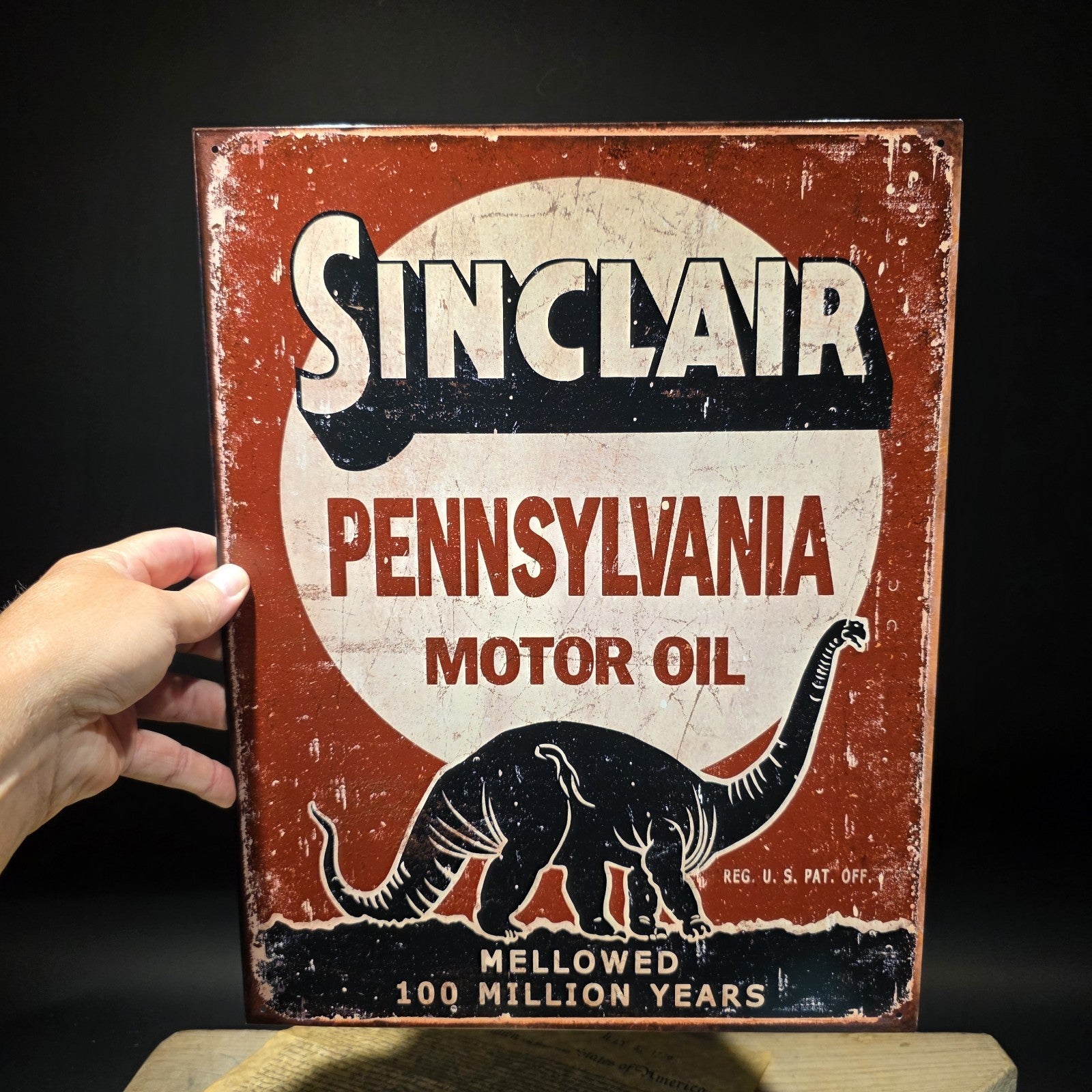 16" Vintage Style Sinclair Dino Pennsylvania Motor Oil Tin Sign