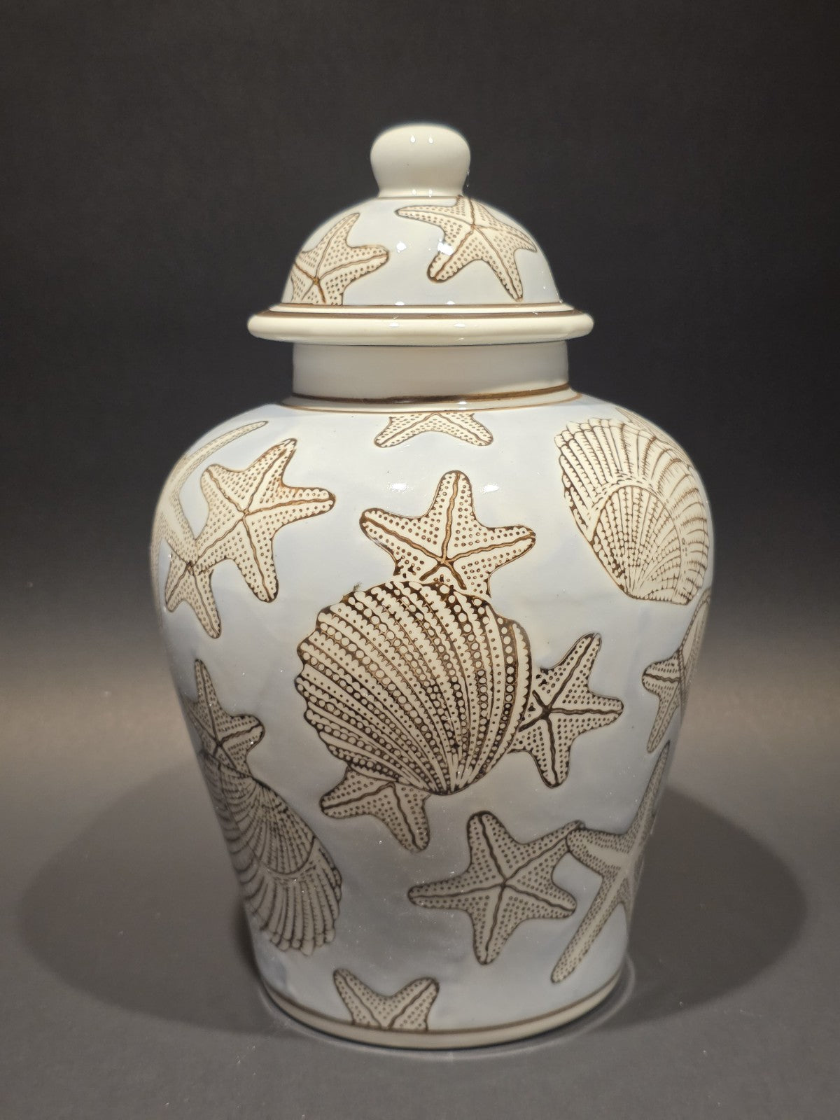 10" Vintage Style Sea Blue Ceramic Coastal Seashell Jar