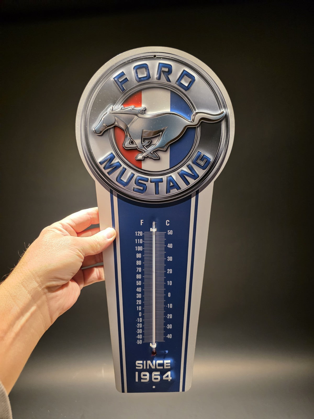 17.5 " Metal Vintage Style Ford Mustang American Thermometer Sign