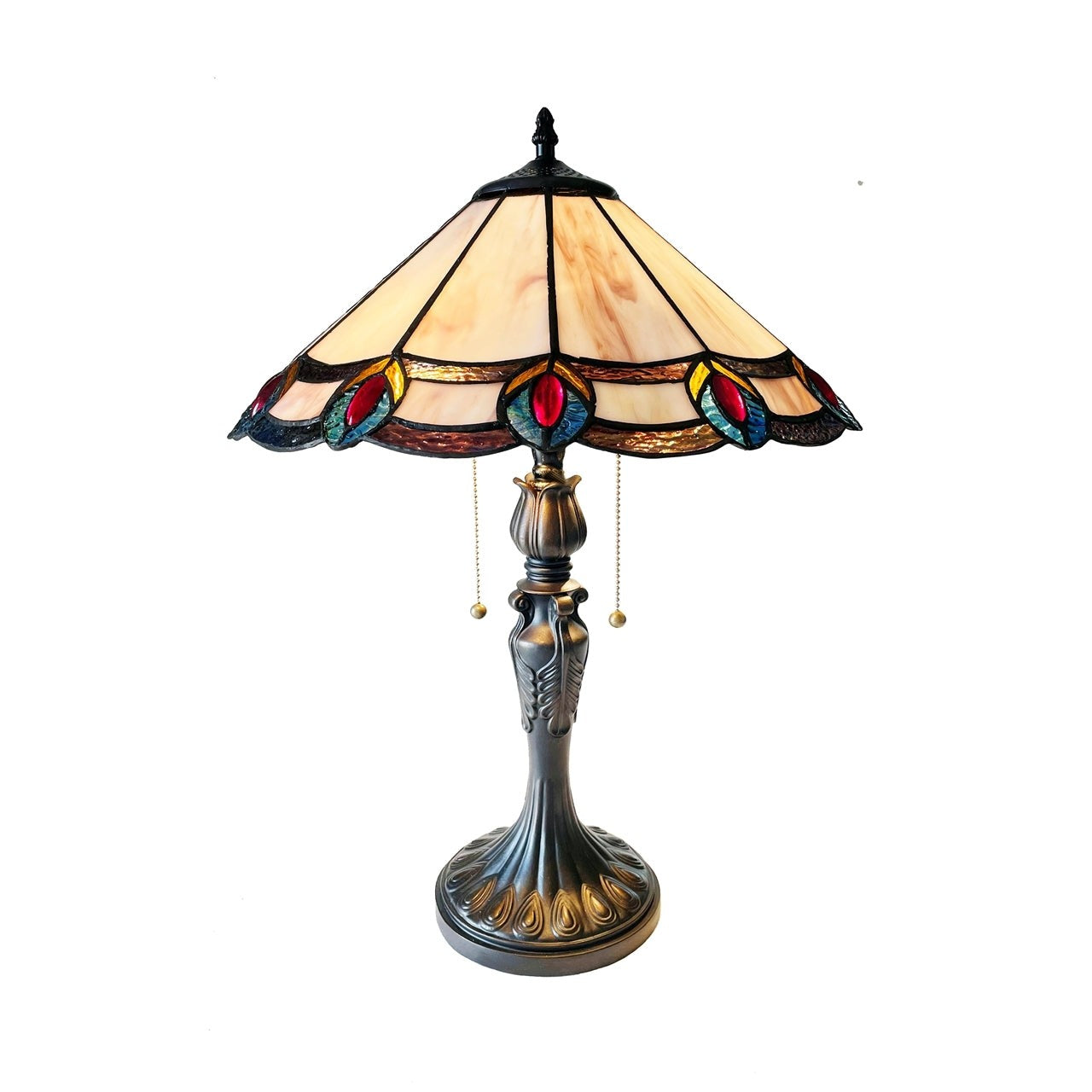 23.5" Antique Vintage Style Peacock Stained Glass Table Lamp