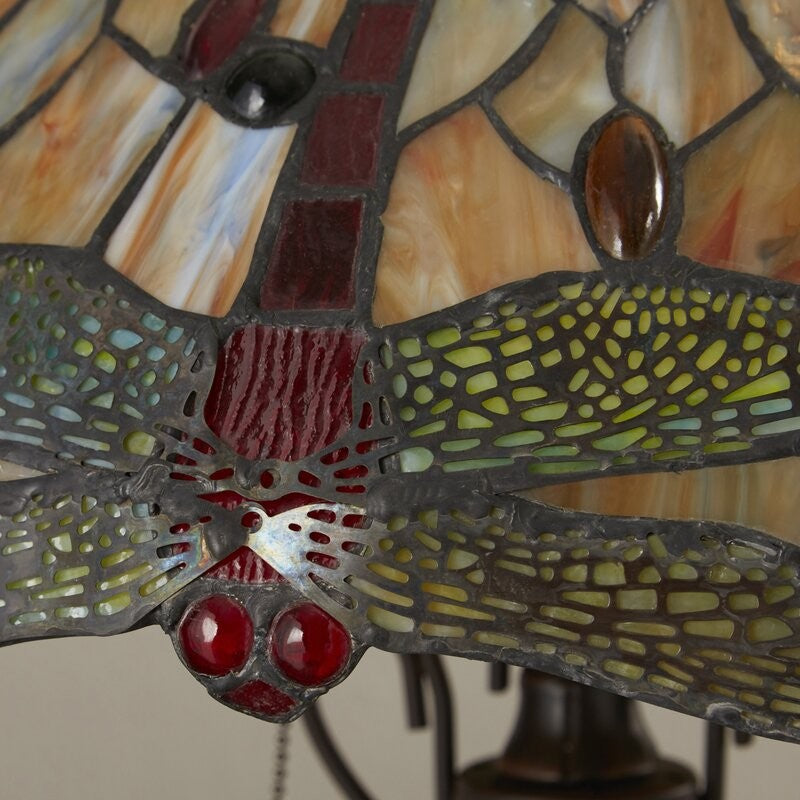 24" Antique Vintage Style Stained Glass Dragonfly Lighted Base Table Lamp