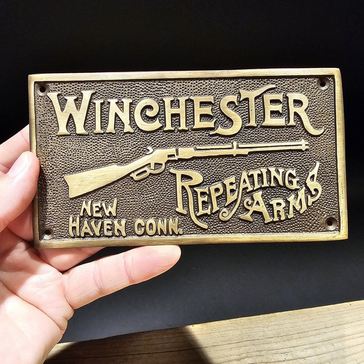 6 5/8" Antique Vintage Style Brass Winchester Plaque Sign
