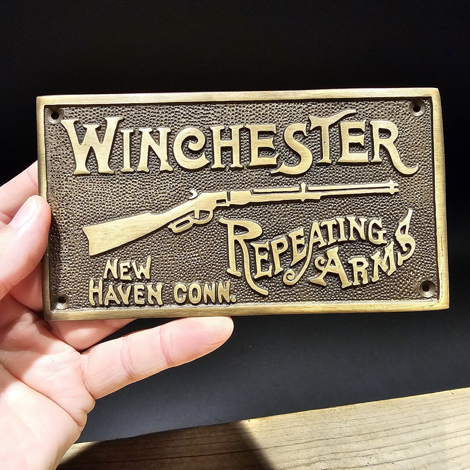 6 5/8" Antique Vintage Style Brass Winchester Plaque Sign