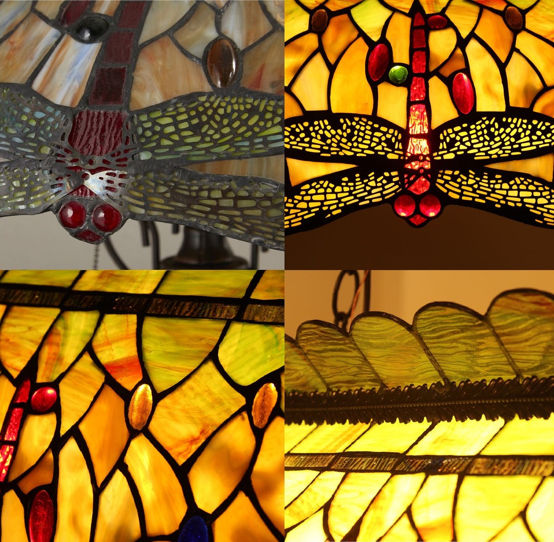 24" Antique Vintage Style Stained Glass Dragonfly Lighted Base Table Lamp