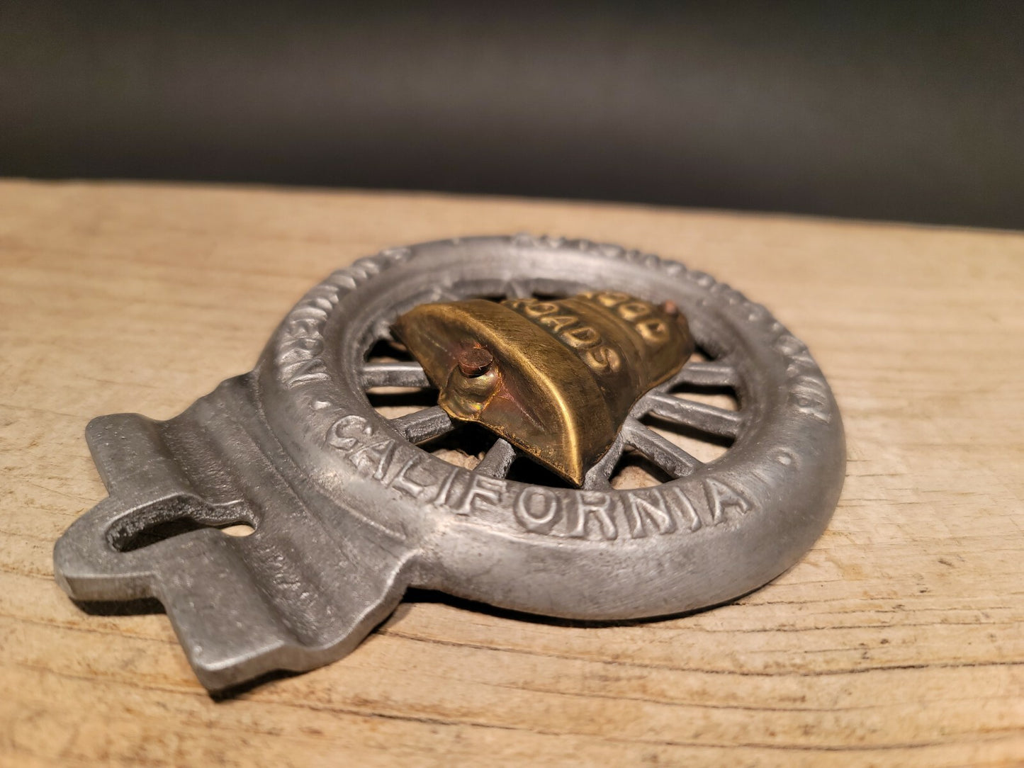 Antique Vintage Style Aluminum Good Roads Club License Plate Fob Topper