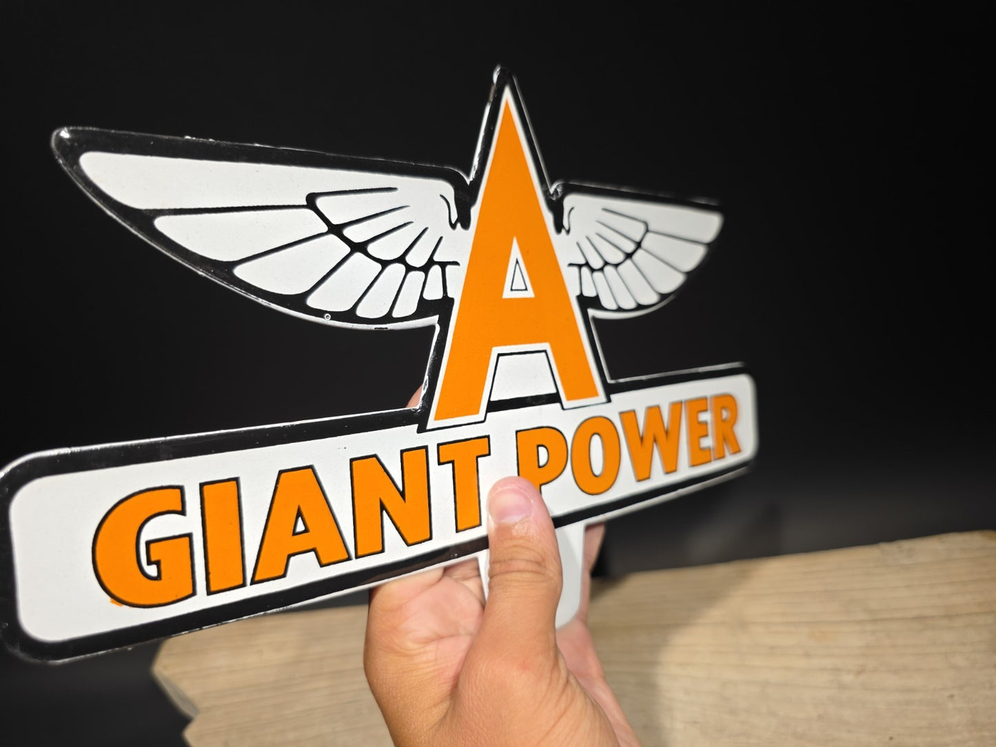 11" Antique Vintage Style Porcelain Giant Power Gas Oil Sign Plaque