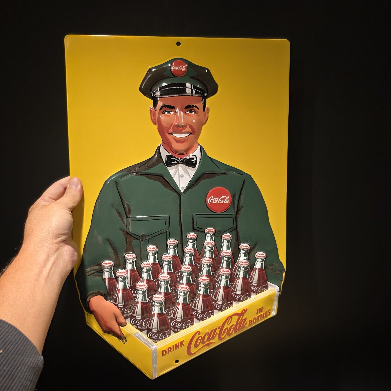 20" Vintage Style Coca-Cola Delivery Man Sign Embossed Coke Advertising