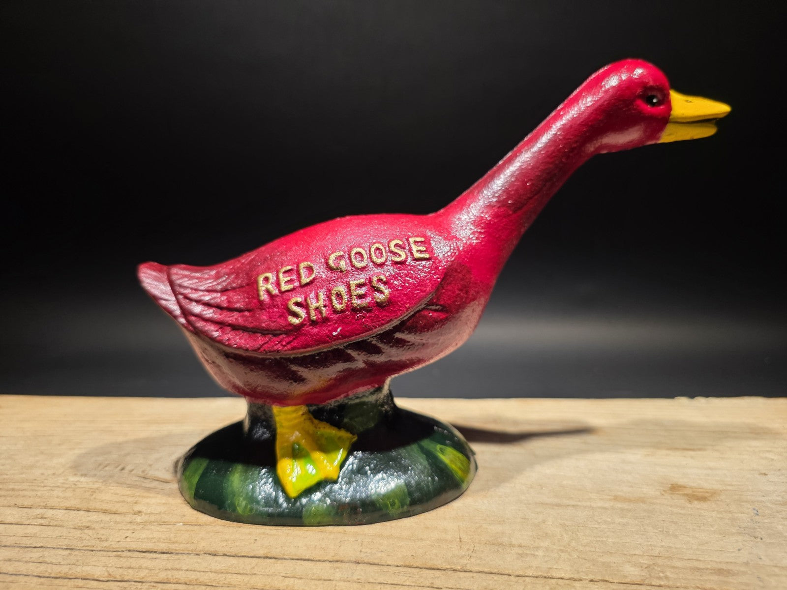9" Vintage Style Red Goose Shoes Cast Iron Goose Bank  Advertising Bank