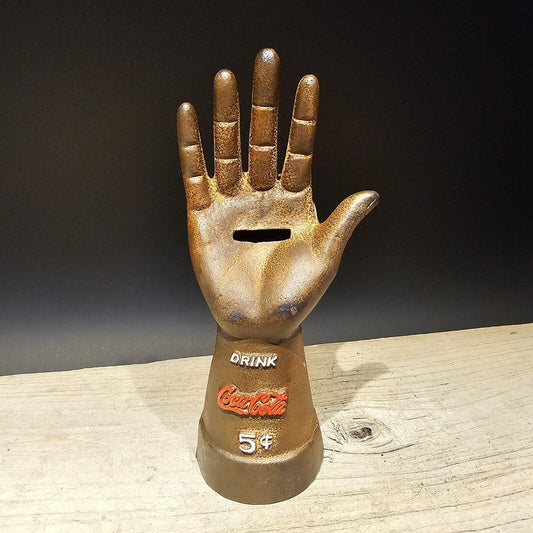 Vintage Antique Style Cast Iron Coca Cola Hand Coin Bank