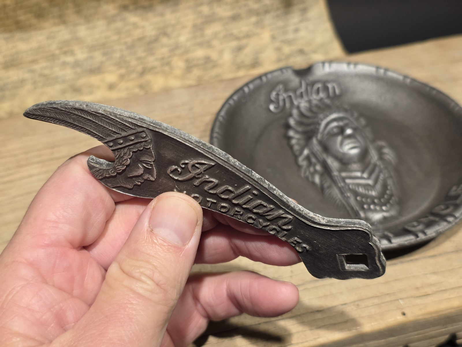 Vintage Style Indian Motorcycle Ash Tray and Bottle Opener Set