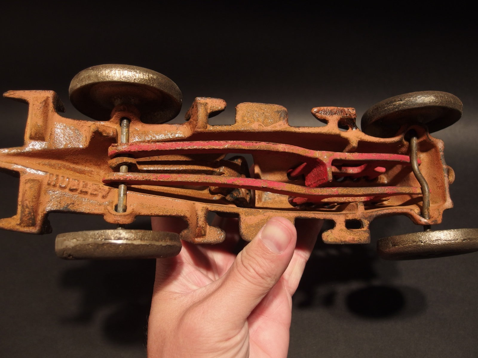 Antique Vintage Style Cast Iron Toy Race Car w Moving Flames "Hubley"