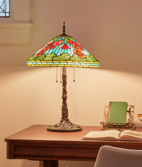 29.5"H Tiffany-Style Stained Glass Poppies Table Lamp
