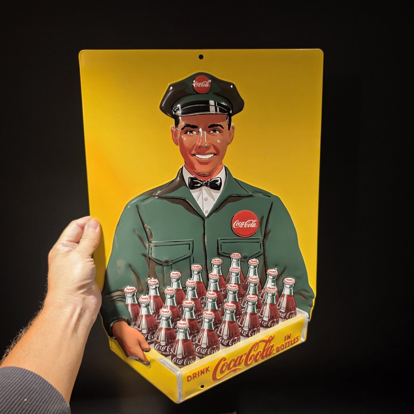 20" Vintage Style Coca-Cola Delivery Man Sign Embossed Coke Advertising