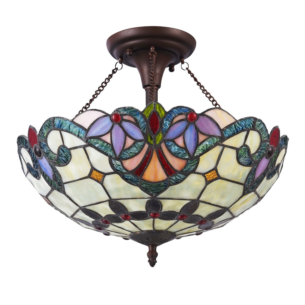 15.7" Antique Style Stained Glass Semi Flush Ceiling Uplight