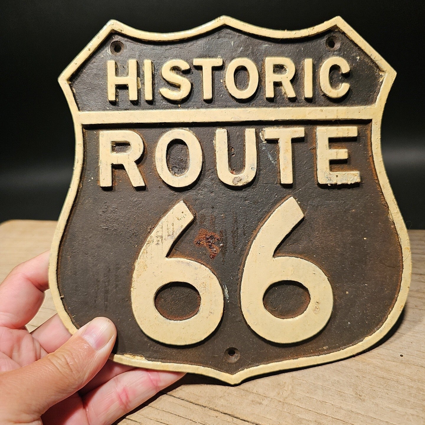 Antique Vintage Style Cast Iron Historic Route 66 Plaque Sign