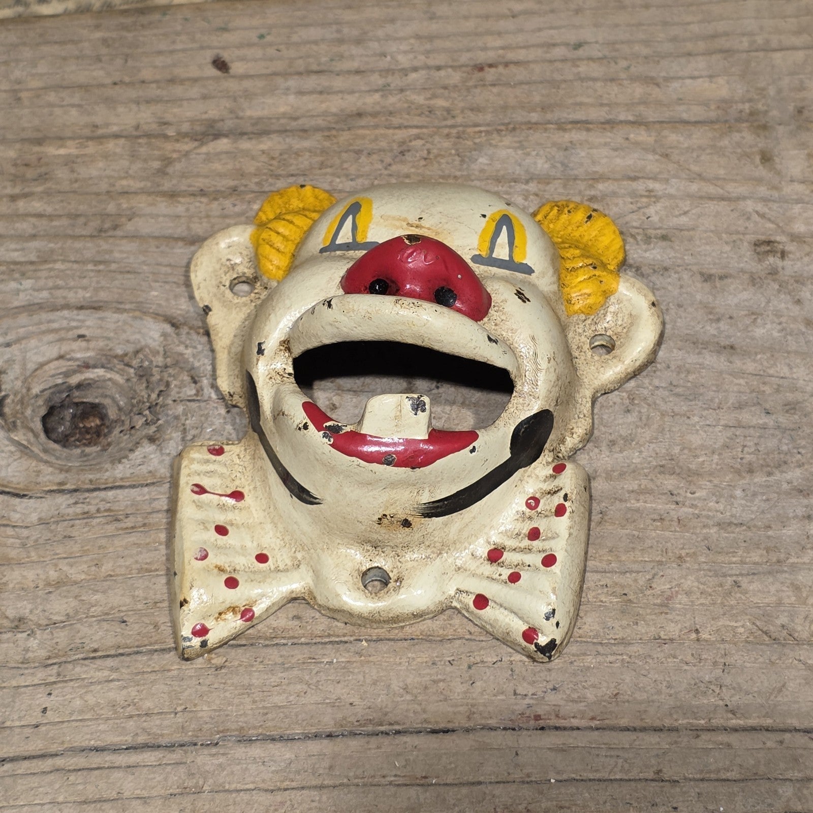 Antique Vintage Style Cast Iron wall mount folk art Clown Beer Bottle Opener