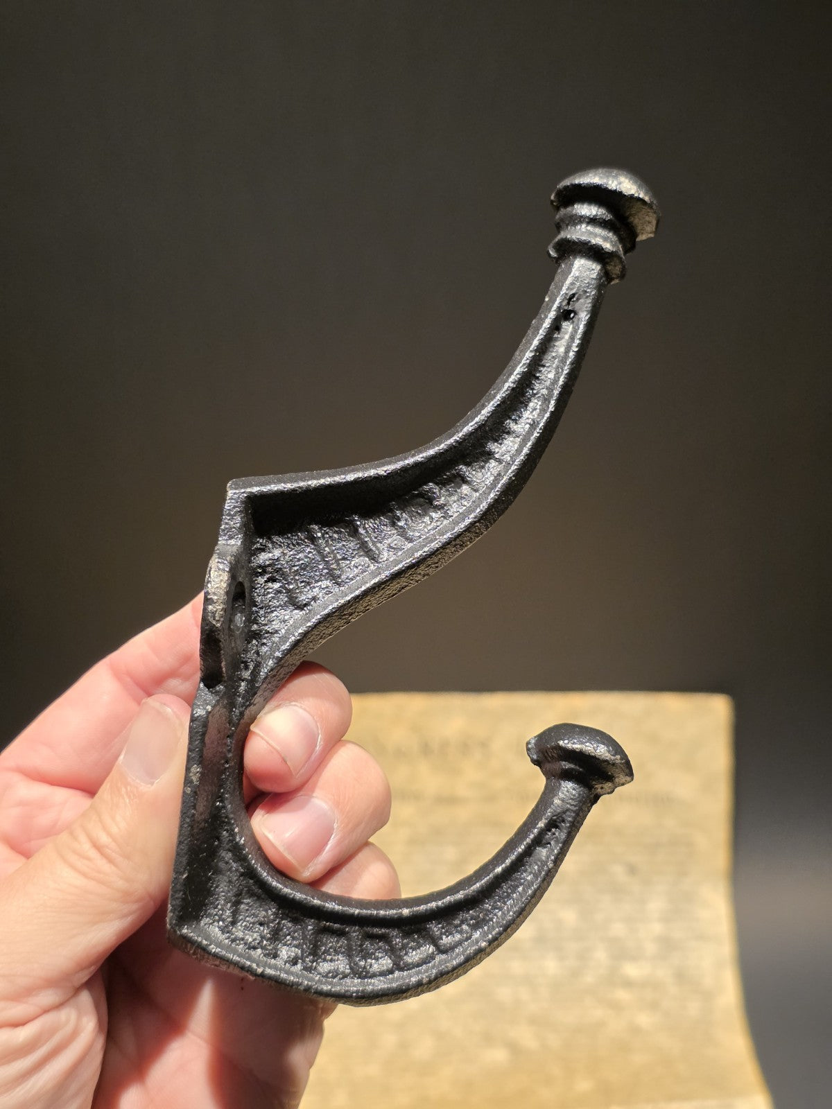 Vintage Style Black Cast Iron Wall Hook Hat & Coat Hanger