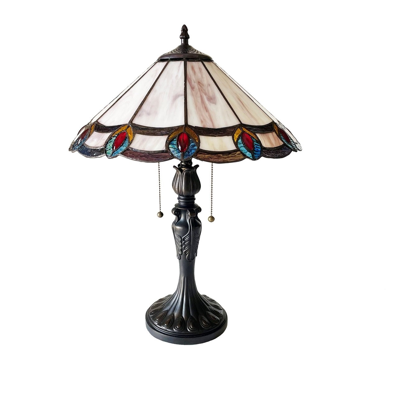 23.5" Antique Vintage Style Peacock Stained Glass Table Lamp