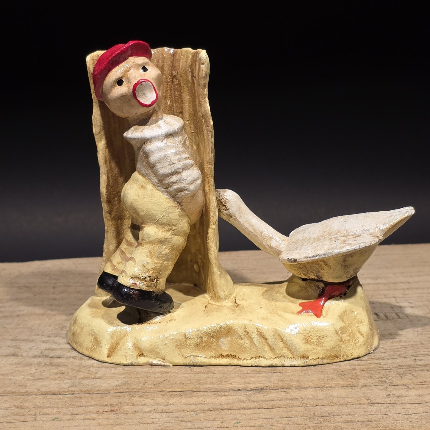 Antique Style Cast Iron Folk Art Boy & Goose Figurine