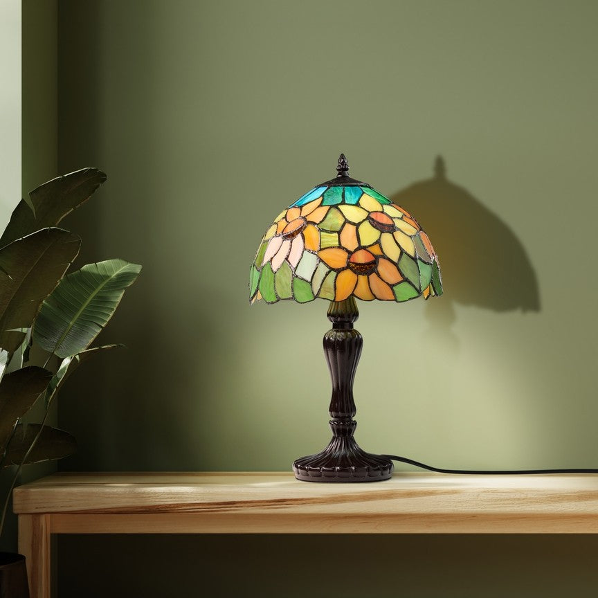16.5"H Sunflowers Stained Glass Candlestick Table Lamp
