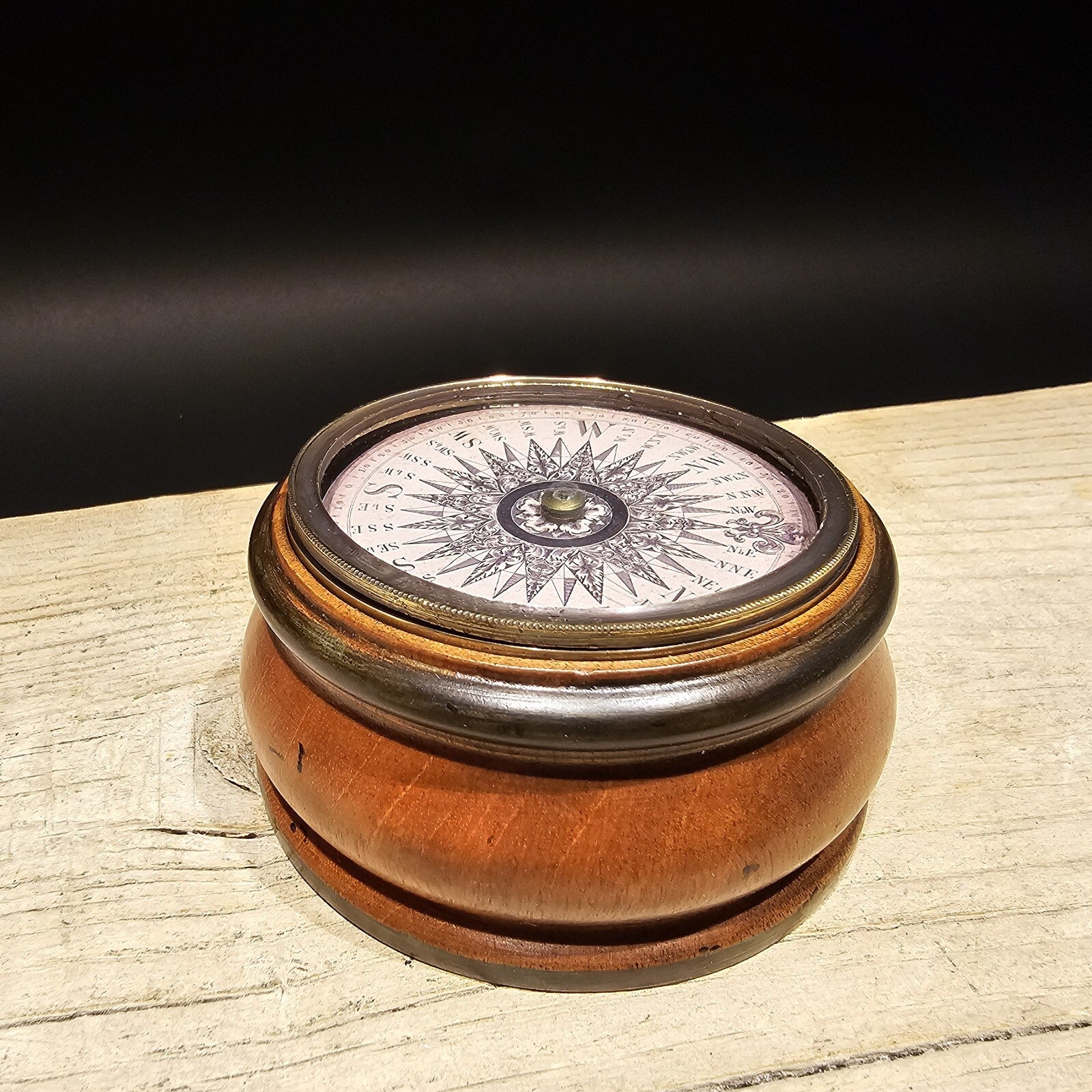 Antique Style Turned Mahagony Wood Compass