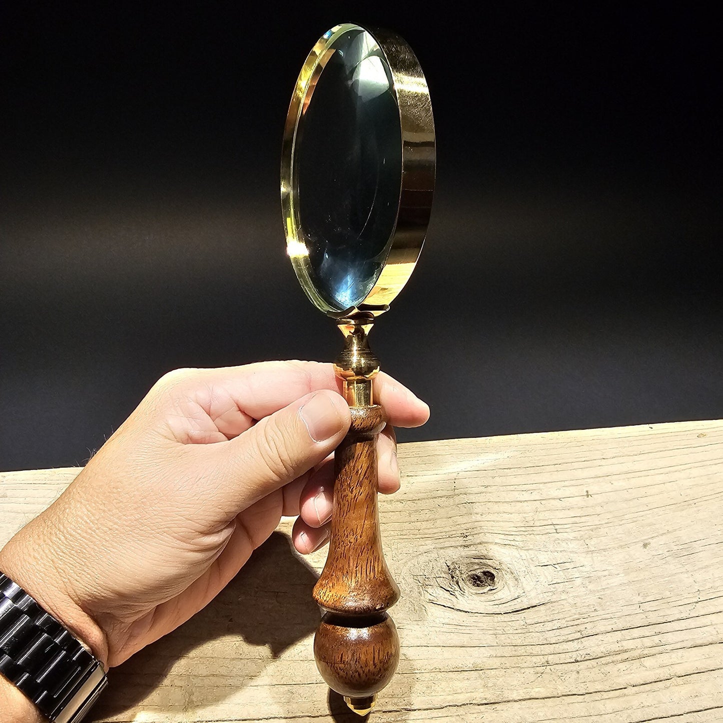 Antique Style Magnifying Glass w Wood Turned Handle 