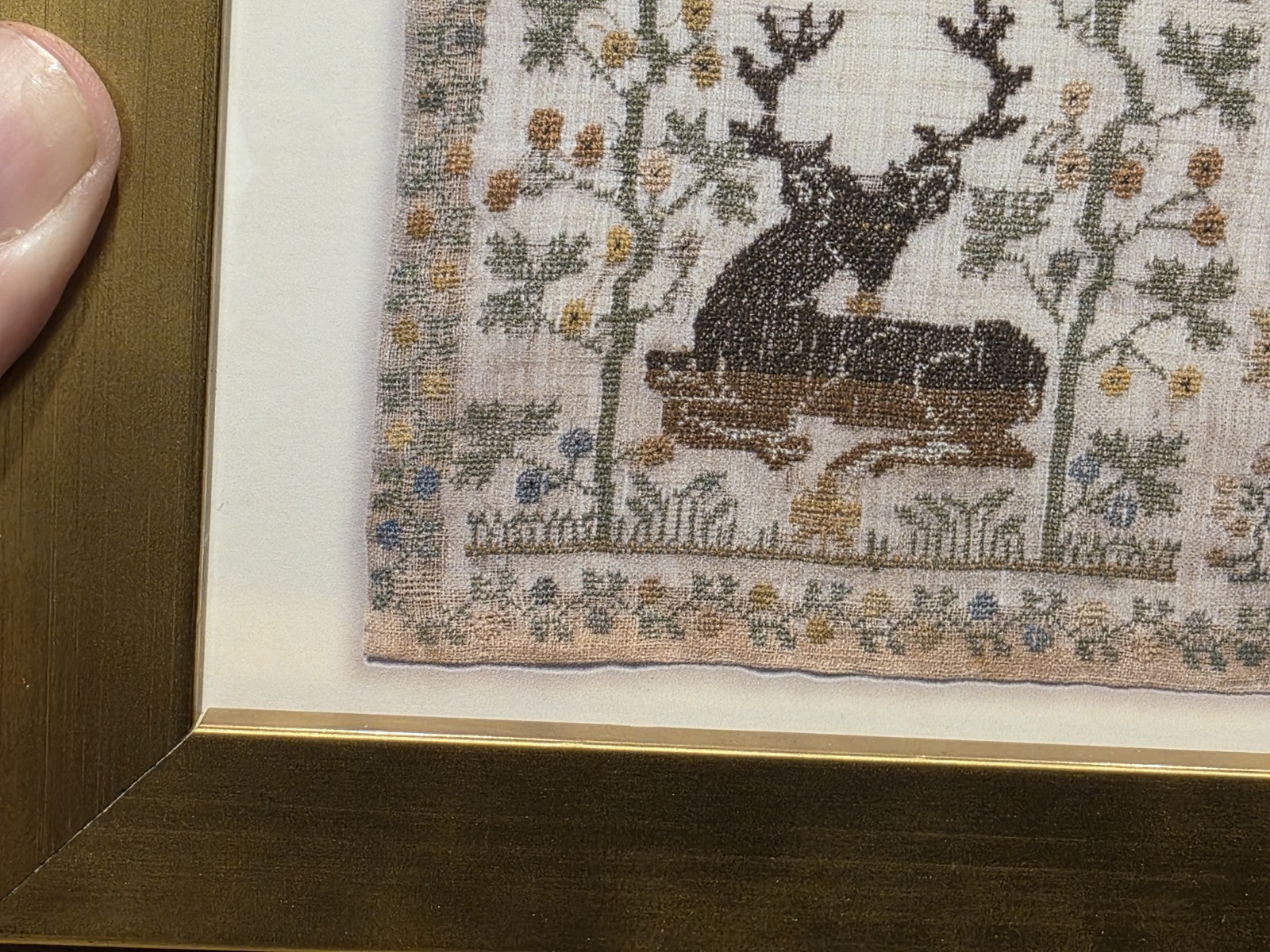 11" x 8.5" Framed Sampler PRINT – Early American Folk Embroidery Design