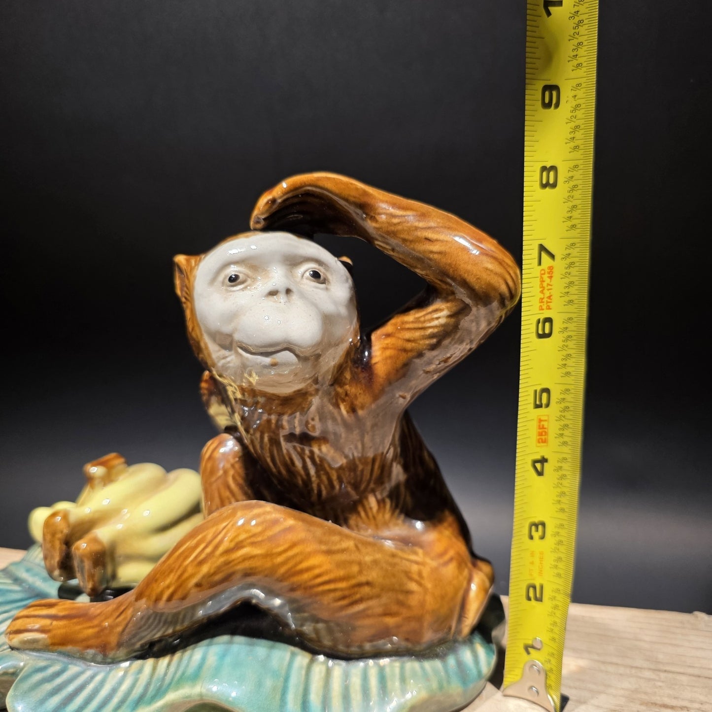 8" Majolica Style Monkey with Bananas Figurine – Wilson Ceramic Statue