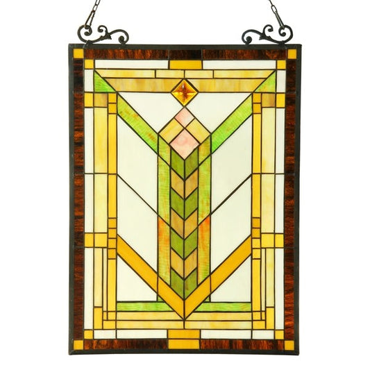 24.6" Antique Style Mission Stained Glass Window Hanging Panel Suncatcher