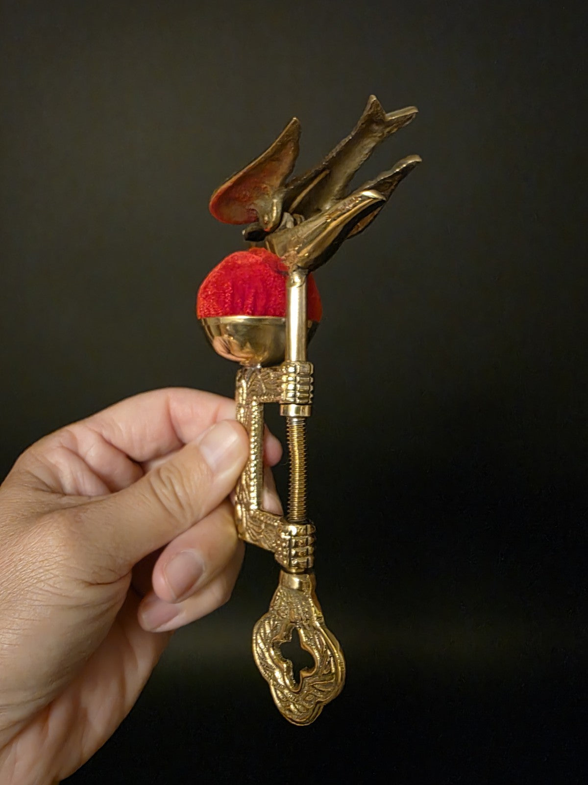 6" Brass Eagle Sewing Clamp Pin Cushion