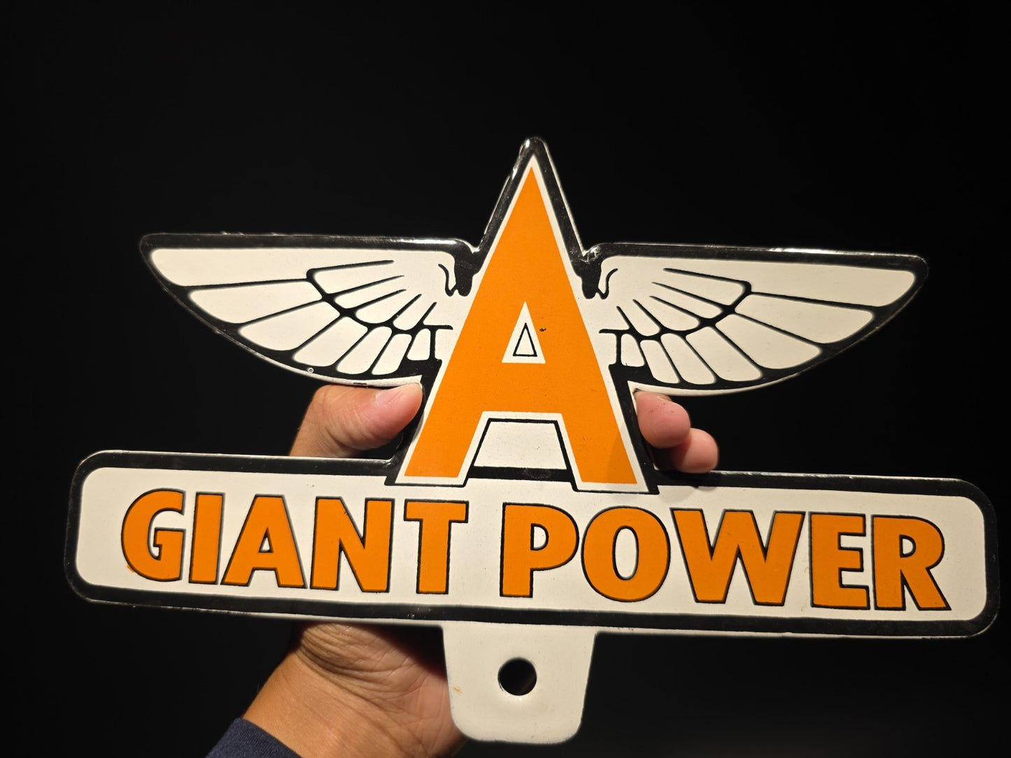 11" Antique Vintage Style Porcelain Giant Power Gas Oil Sign Plaque