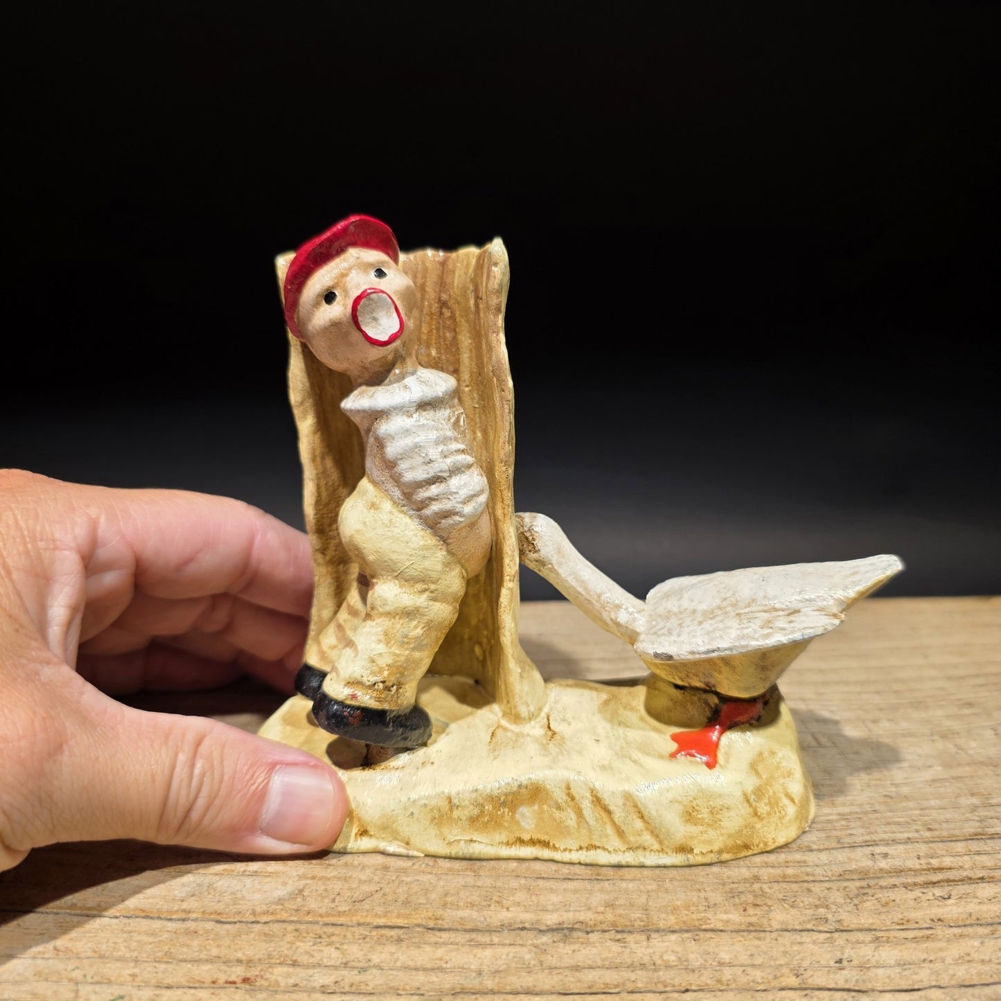 Antique Style Cast Iron Folk Art Boy & Goose Figurine