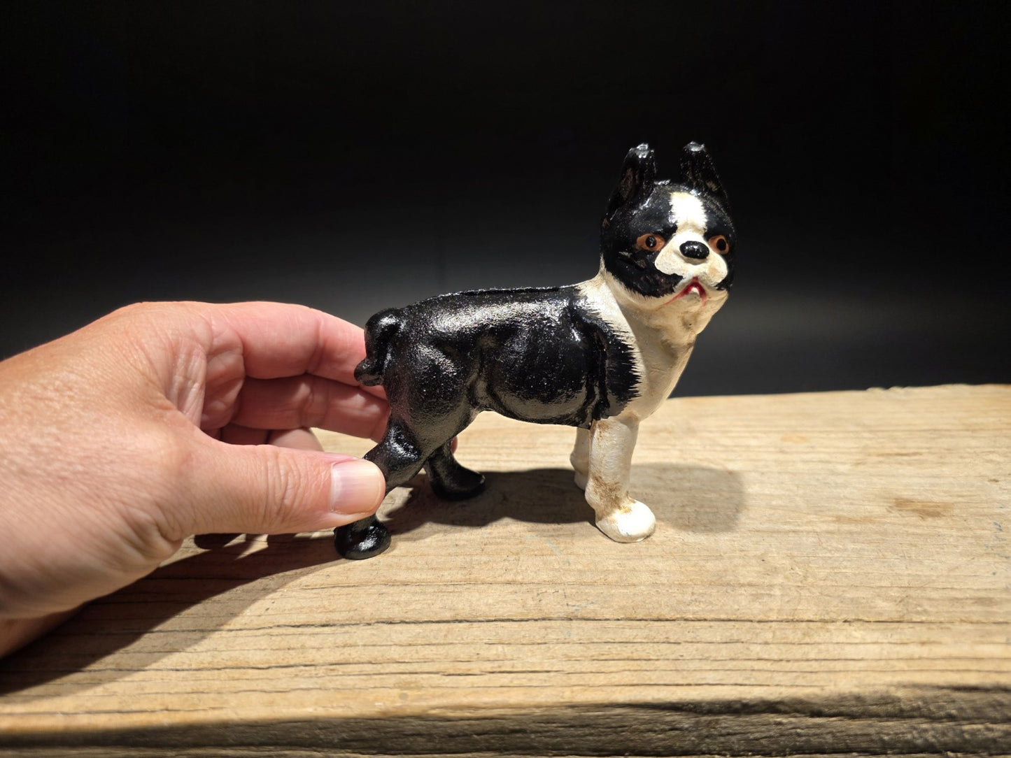 5" Antique Style Cast Iron Boston Terrier Dog Door Stop Coin Bank