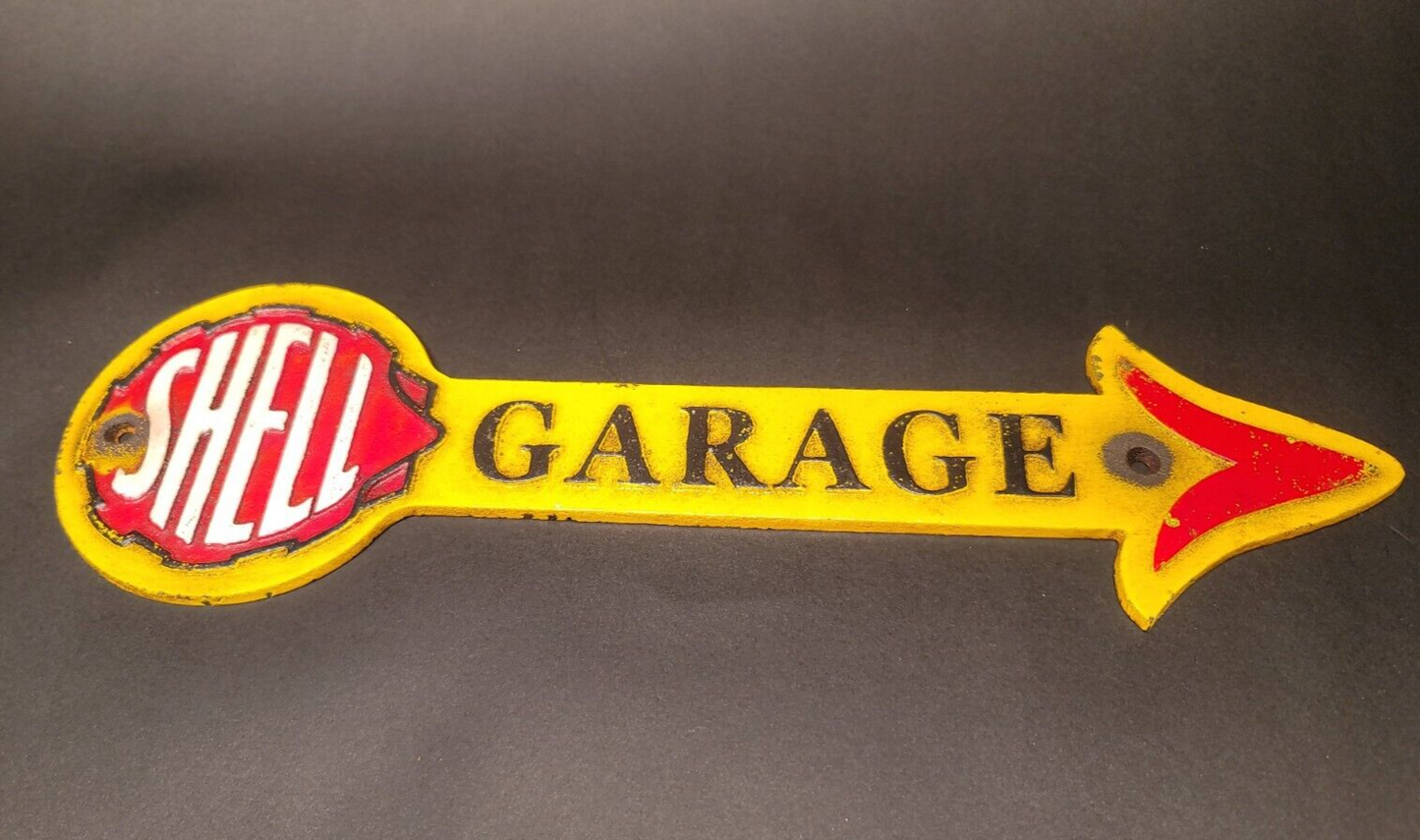 Antique Vintage Style Cast Iron Shell Gas Oil Garage Sign Plaque