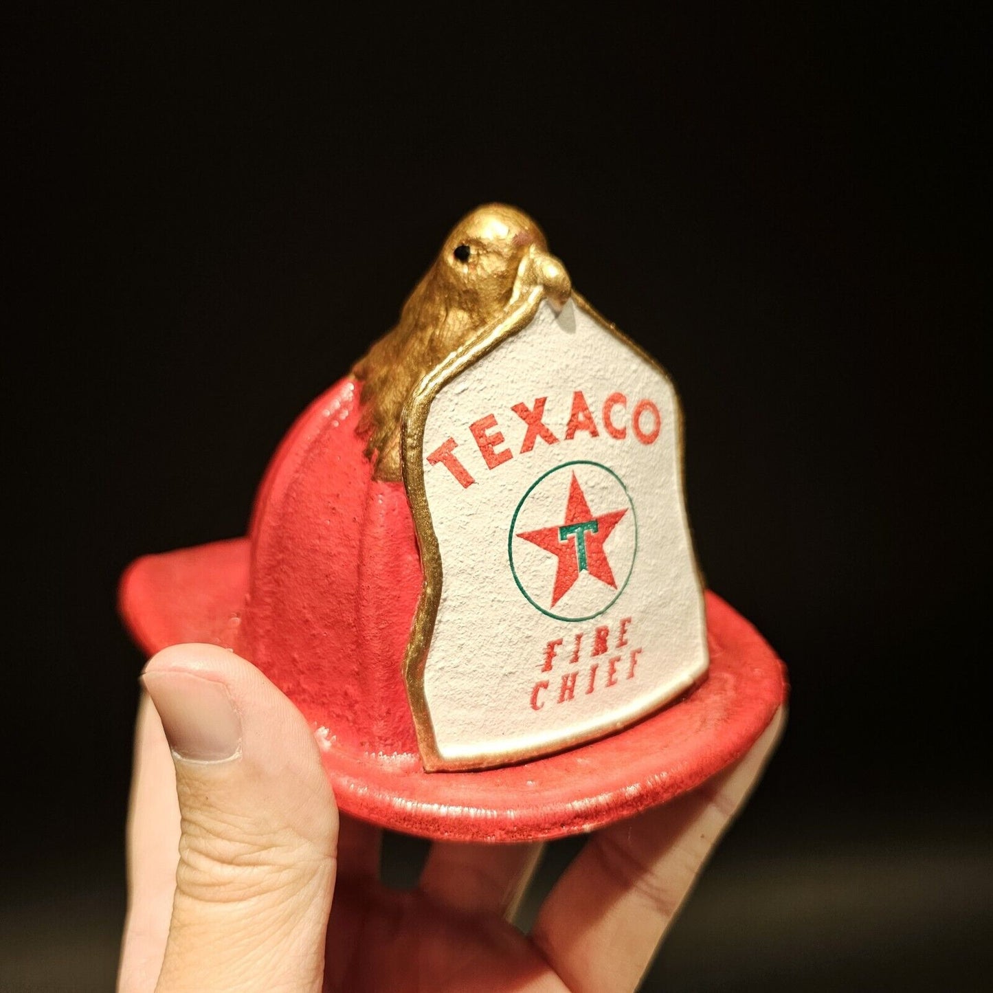 Antique Style Miniature Cast Iron Texaco Fireman Helmet