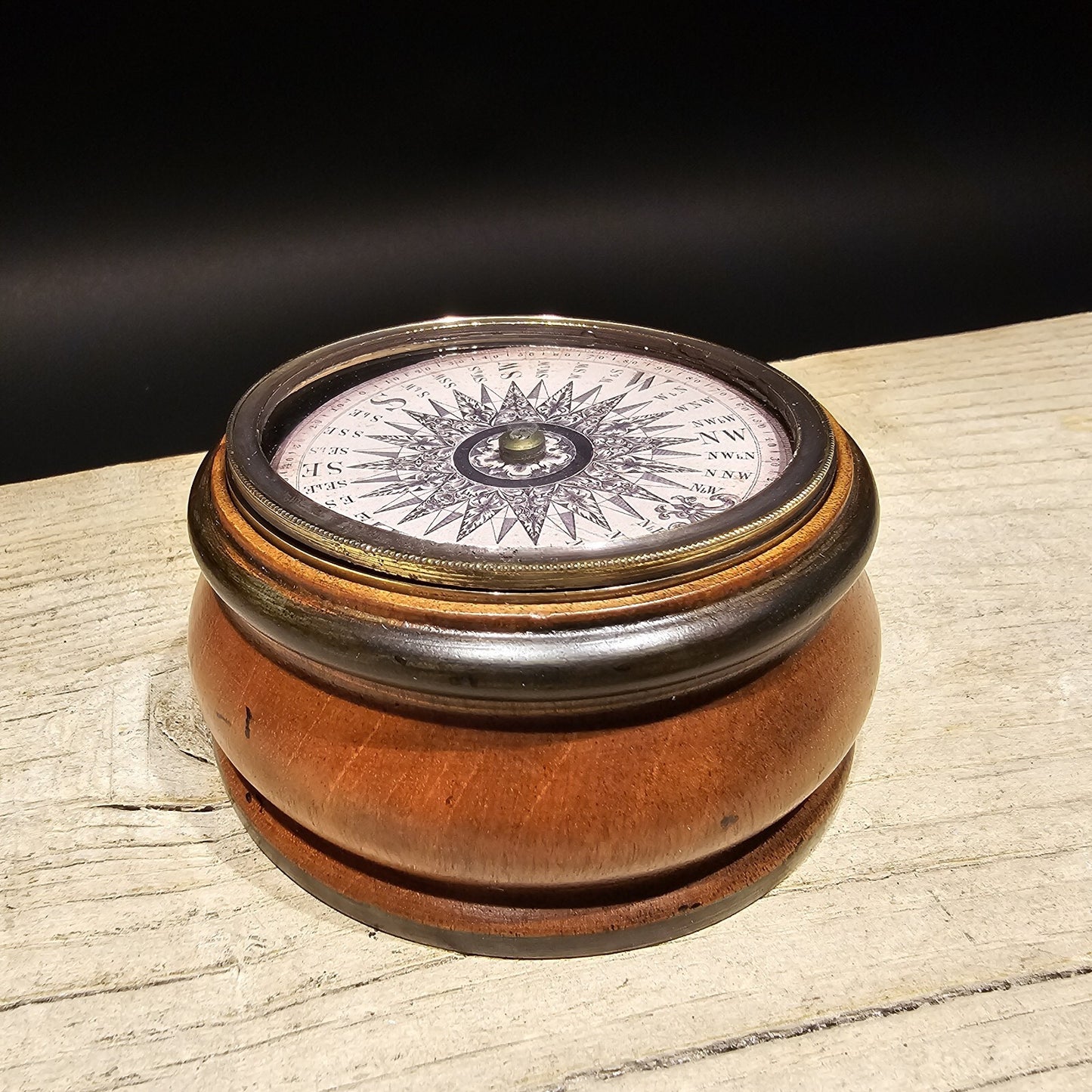 Antique Style Turned Mahagony Wood Compass