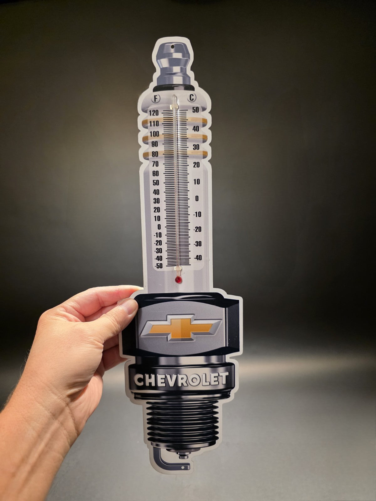 Vintage Style Chevrolet Spark Plug Wall Thermometer Garage Sign